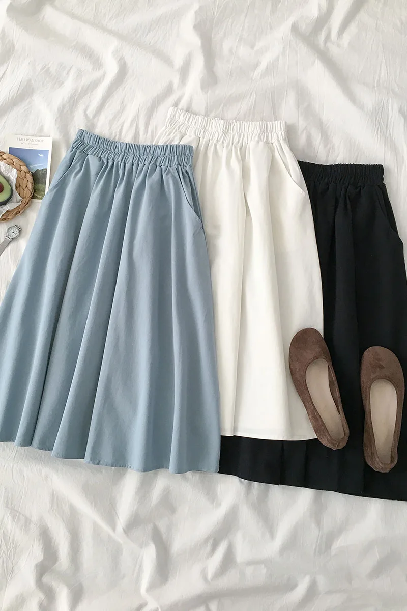 Women's New Summer Fresh Style Casual Skirts Fashion High Waist Elastic Solid Colors Midi Skirt Femme All Match Chic A-line Saia
Women's New Summer Fresh Style Casual Skirts Fashion High Waist Elastic Solid Colors Midi Skirt Femme All Match Chic A-line Saia