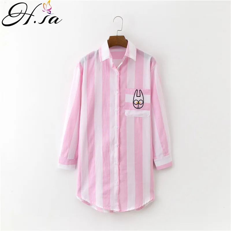H.SA 2018 New Women Long Blusas Pink White Striped Blouses Feminino Cartoon Embroidery long sleeve blouse chemise femme
H.SA 2018 New Women Long Blusas Pink White Striped Blouses Feminino Cartoon Embroidery long sleeve blouse chemise femme