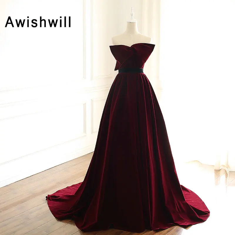 Burgundy Vintage Long Evening Dress Strapless A -line Velvet Sweep Train Prom Gowns Vestido De Festa Cheap Evening Gown
Burgundy Vintage Long Evening Dress Strapless A -line Velvet Sweep Train Prom Gowns Vestido De Festa Cheap Evening Gown