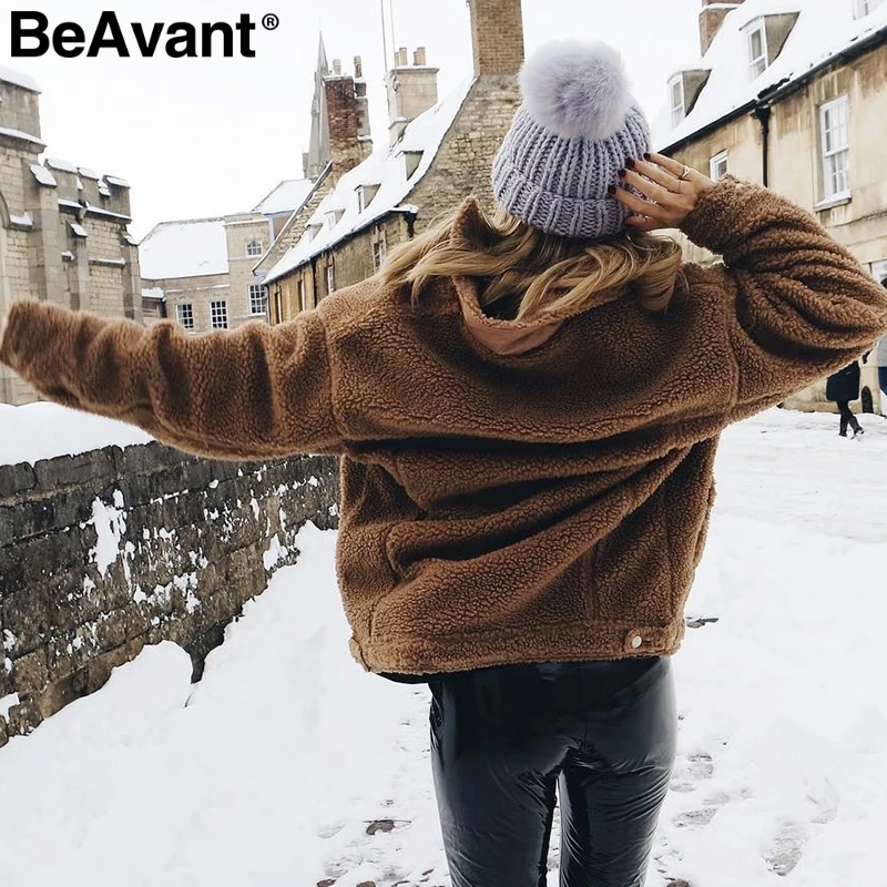 Женская Шуба из овечьей шерсти BeAvant теплая Модная шуба искусственного меха