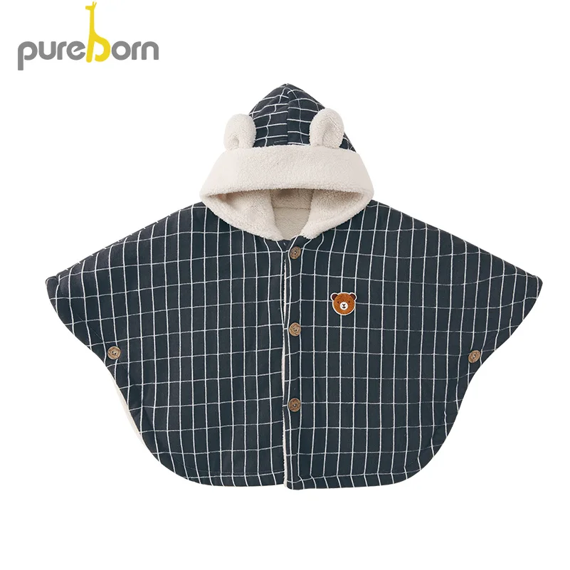 Pureborn/флисовая накидка с капюшоном для маленьких девочек Классическая полосатая