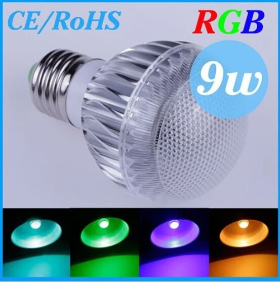 RGB светодиодные лампы E27 9 Вт 15 85-265 в Бесплатная доставка с пультом дистанционного