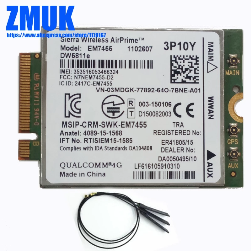 Модуль EM7455 Gobi6000 LTE 4G NGFF 300 Мбит/с, с антеннами DW5811E для DELL E5570 E7270 E7370 E7470 Series, 3P10Y 5R5P5 2J05X
Модуль EM7455 Gobi6000 LTE 4G NGFF 300 Мбит/с, с антеннами DW5811E для DELL E5570 E7270 E7370 E7470 Series, 3P10Y 5R5P5 2J05X