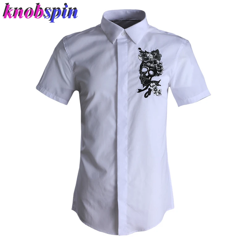 2019 Brand Summer Dress Shirt Men Short sleeve Skull Flower Embroidery male Shirts Solid Slim Cotton SHIRT
2019 Brand Summer Dress Shirt Men Short sleeve Skull Flower Embroidery male Shirts Solid Slim Cotton SHIRT