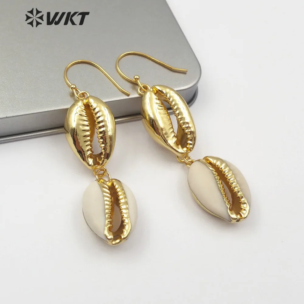 WT-E517 Real Cowrie Shell Earring Double Cowrie Gold Earring Unique Summer Jewelry For Women Fashion Earring
WT-E517 Real Cowrie Shell Earring Double Cowrie Gold Earring Unique Summer Jewelry For Women Fashion Earring