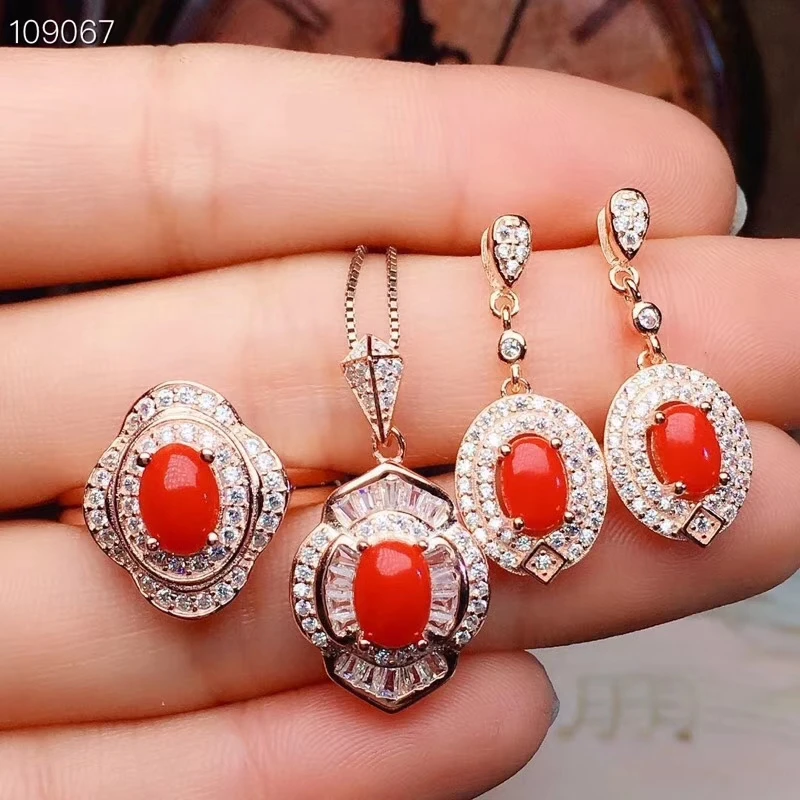 S925 silver natural red coral gem ring pendant earrings natural gemstone jewelry set Lovely round women wedding gift jewelry
S925 silver natural red coral gem ring pendant earrings natural gemstone jewelry set Lovely round women wedding gift jewelry