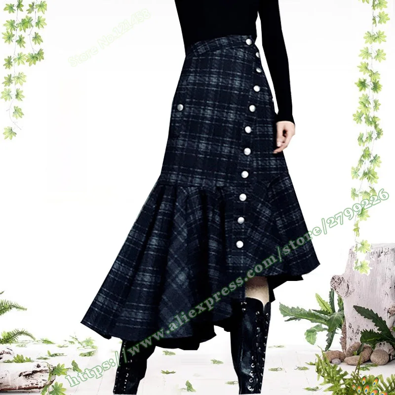 2019 Spring Autumn Fashion Punk Retro Vintage Style Black Plaid Button Asymmetrical Fishtail female Long Skirt Skirts Womens
2019 Spring Autumn Fashion Punk Retro Vintage Style Black Plaid Button Asymmetrical Fishtail female Long Skirt Skirts Womens