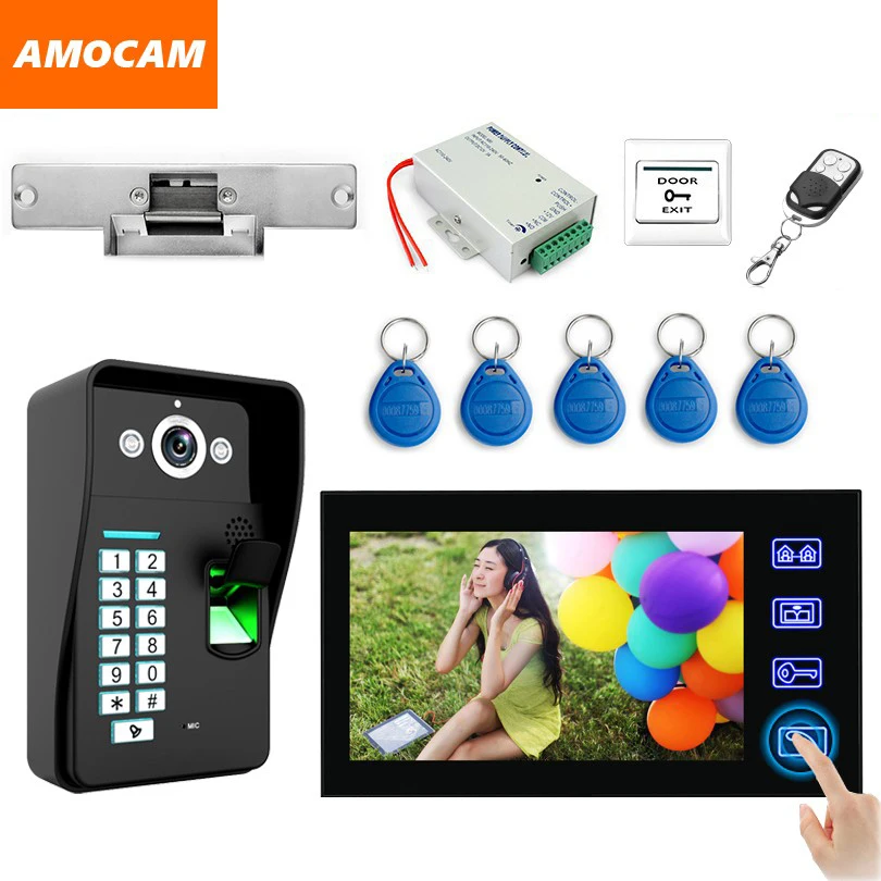 7" LCD monitor Video Door Phone Intercom Doorbell System Fingerprint/ RFID card/ remote/Exit Button /Strike Lock video Doorphone
7" LCD monitor Video Door Phone Intercom Doorbell System Fingerprint/ RFID card/ remote/Exit Button /Strike Lock video Doorphone