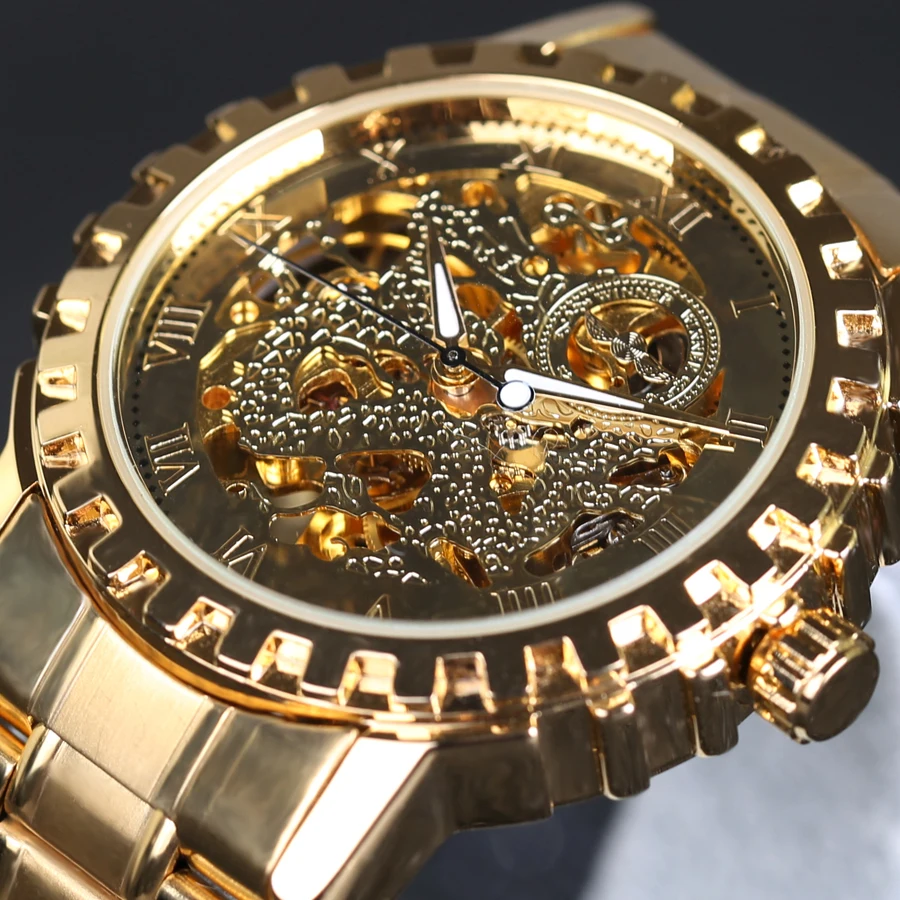 New Fashion Gold Skeleton Watches Stainless Steel Men Automatic self-wind Mechanical Wrist Watch Gift Box luxury Erkek Saat
New Fashion Gold Skeleton Watches Stainless Steel Men Automatic self-wind Mechanical Wrist Watch Gift Box luxury Erkek Saat
