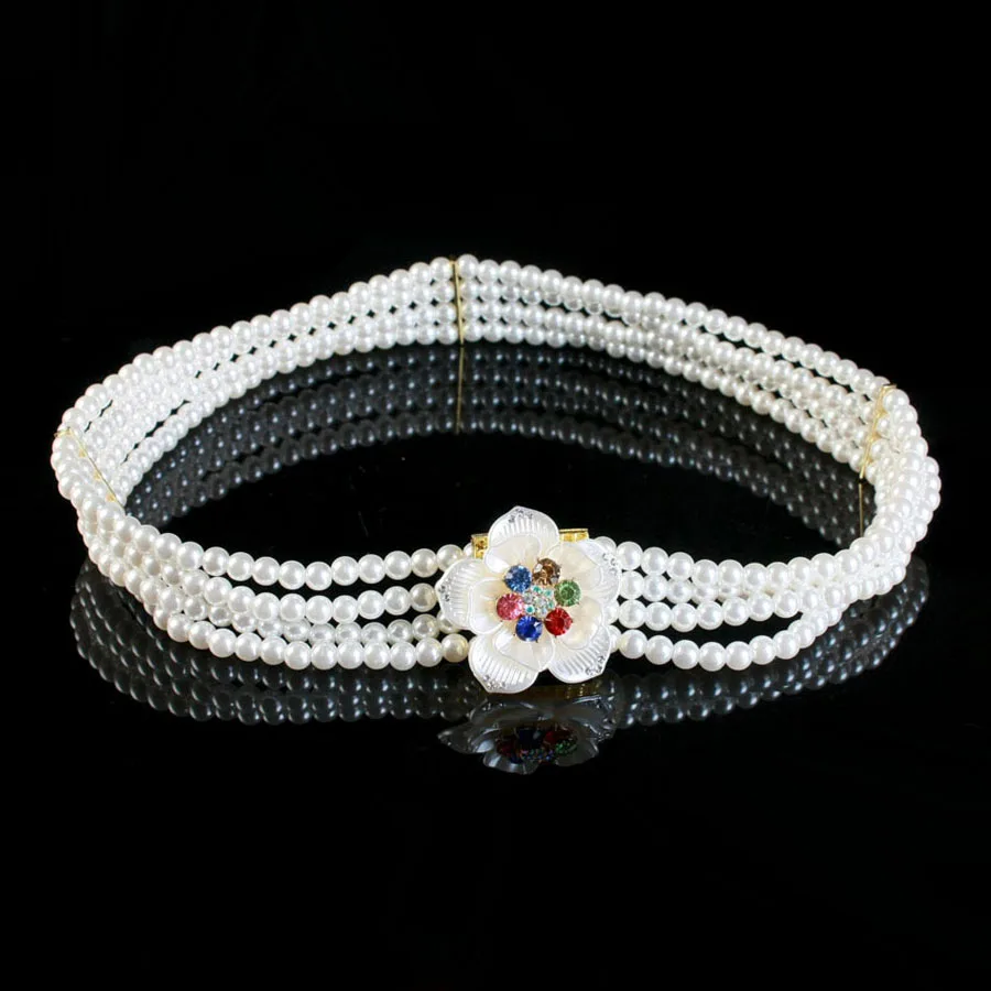 Europe and the United States pearl belt girl joker diamond flower adornment elastic waist chain with white dress H456
Europe and the United States pearl belt girl joker diamond flower adornment elastic waist chain with white dress H456