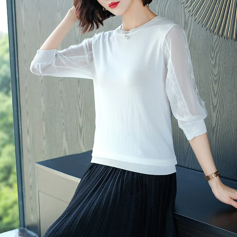 Women summer spring lace sleeve knit blouses elegant lady lace sleeve linen tops half sleeve
Women summer spring lace sleeve knit blouses elegant lady lace sleeve linen tops half sleeve