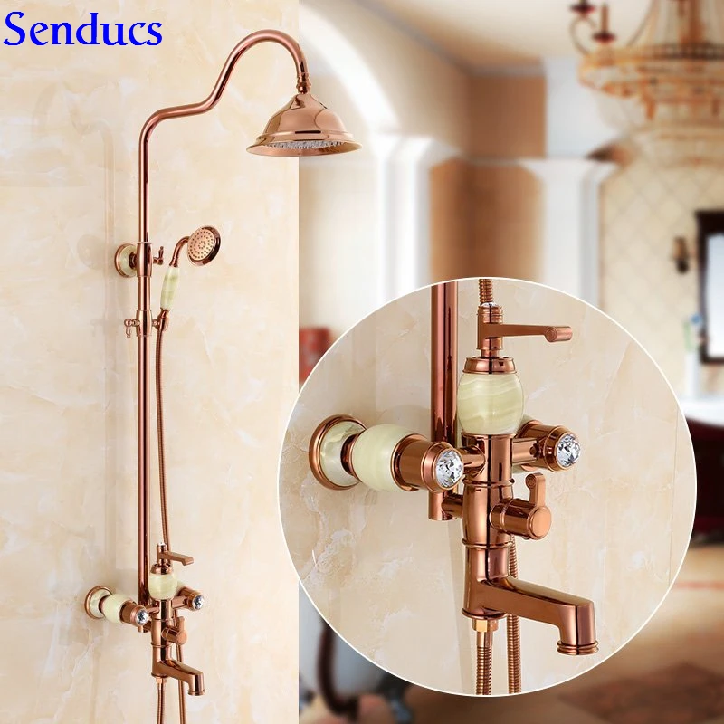 Senducs Rose Gold Jade Bathroom Shower Set Of Quality Brass Bowlder Bathroom Shower Faucet Rainfall Shower System 8 Inch Shower
Senducs Rose Gold Jade Bathroom Shower Set Of Quality Brass Bowlder Bathroom Shower Faucet Rainfall Shower System 8 Inch Shower