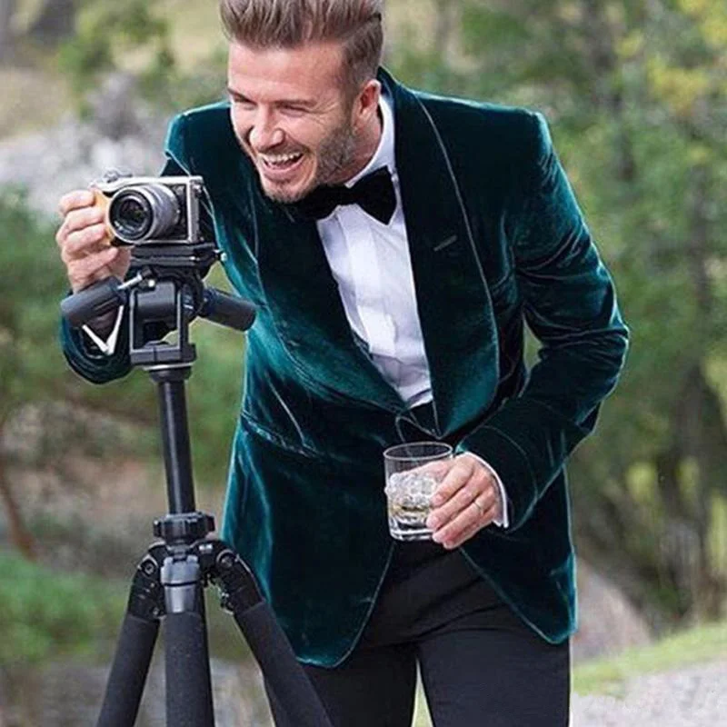2020 Casual Style Green Velvet 2pcs Men Suits Shawl Lapel One Button Blazer Wedding Tuxedos Custom Made Coat (Jacket + Pants) | Мужская