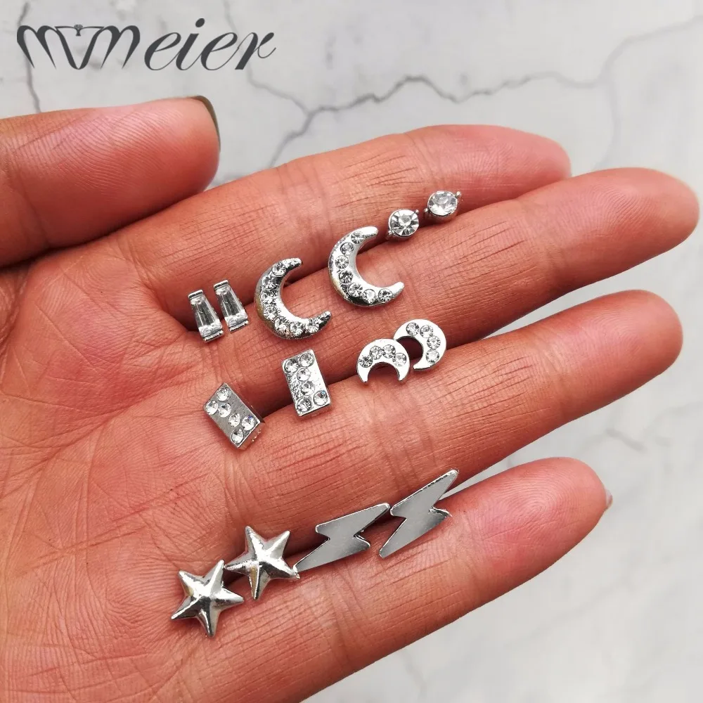 MMeier 6 пар/компл. Золотой Серебряный цвет Луна Звезда Комплект сережек для женщин