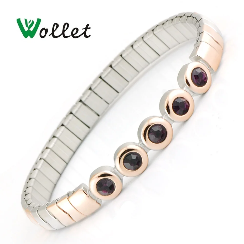 Wollet Jewelry Elastic Stainless Steel Magnetic Bracelet Bangle for Men Women Metallic Gold Color Purple CZ Stone 5 in 1
Wollet Jewelry Elastic Stainless Steel Magnetic Bracelet Bangle for Men Women Metallic Gold Color Purple CZ Stone 5 in 1