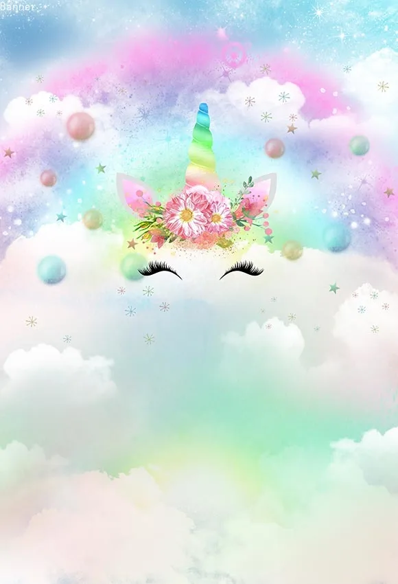 5x7FT Радуга Небо Единорог Маска с рогами Faace цветы облака воздушные шары на заказ
