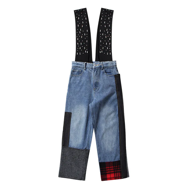 Winter High Waist Jeans Women Beading Pearl Denim Overalls Patchwork Plaid Loose Laides Wide Leg Jeans
Winter High Waist Jeans Women Beading Pearl Denim Overalls Patchwork Plaid Loose Laides Wide Leg Jeans