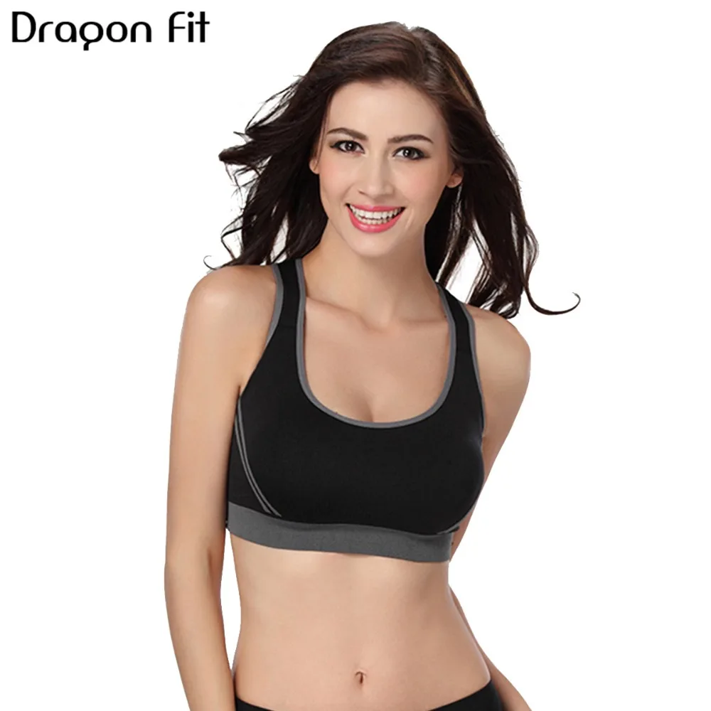 Dragon Fit Strap Back Women Sports Bra Gym Fitness Vest Padded Shakeproof Push Up Running Bras Top Seamless Workout Yoga | Спорт и