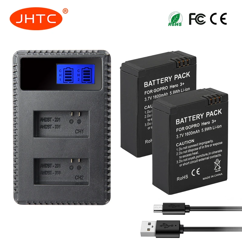 

JHTC Battery For GoPro Hero3 Hero 3+ Battery 1600mAh For GoPro Hero 3 Hero 3+ Batteries Charger Camera Accessories