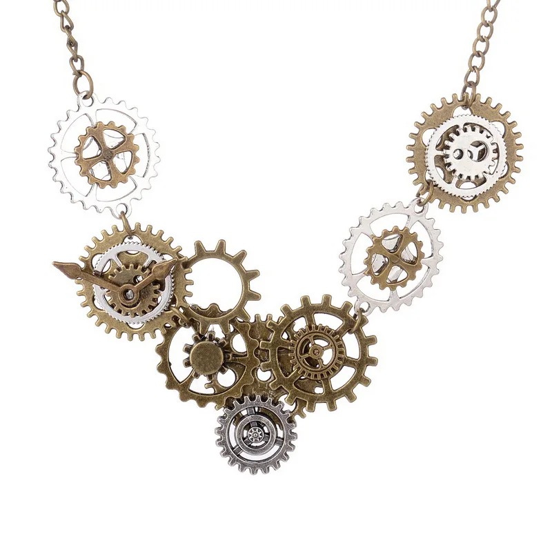 

Retro Industrial Age Various Gears with Clock Pointer Women`s Steampunk Necklace