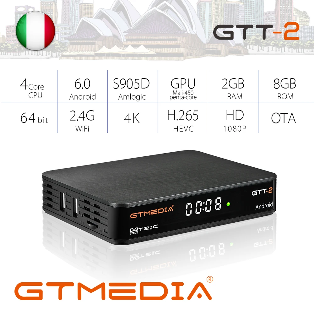 ТВ-приставка GTMEDIA GTT2 Amlogic S905D, Android, DVB-T/T2/кабель (J83.A/B/C)/ISDBT, поддержка Youtube, GTPlayer, Wi-Fi, ТВ-приемник
ТВ-приставка GTMEDIA GTT2 Amlogic S905D, Android, DVB-T/T2/кабель (J83.A/B/C)/ISDBT, поддержка Youtube, GTPlayer, Wi-Fi, ТВ-приемник