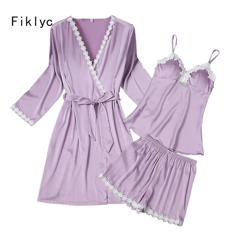 Fiklyc brand three pieces women's bathrobe + pajamas sets for female lace flower satin silk long sleeve summer girls nightwear
Fiklyc brand three pieces women's bathrobe + pajamas sets for female lace flower satin silk long sleeve summer girls nightwear