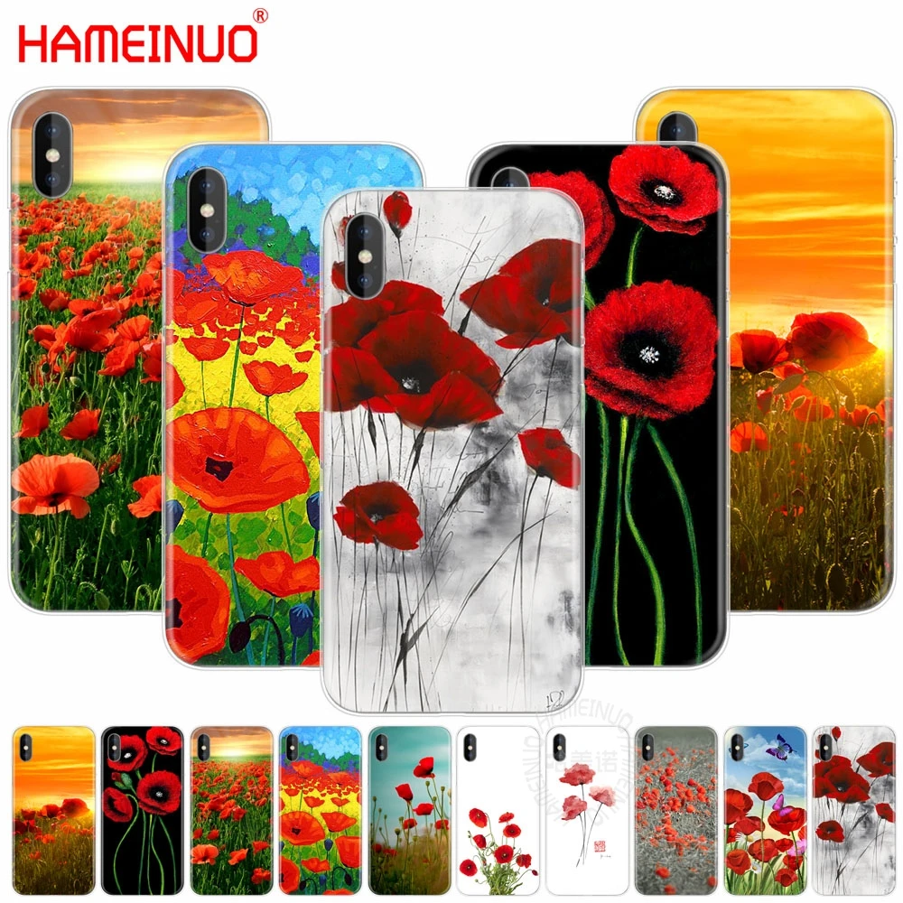 HAMEINUO чехол для сотового телефона с красным рисунком мака и цветами iphone X 8 7 6 4