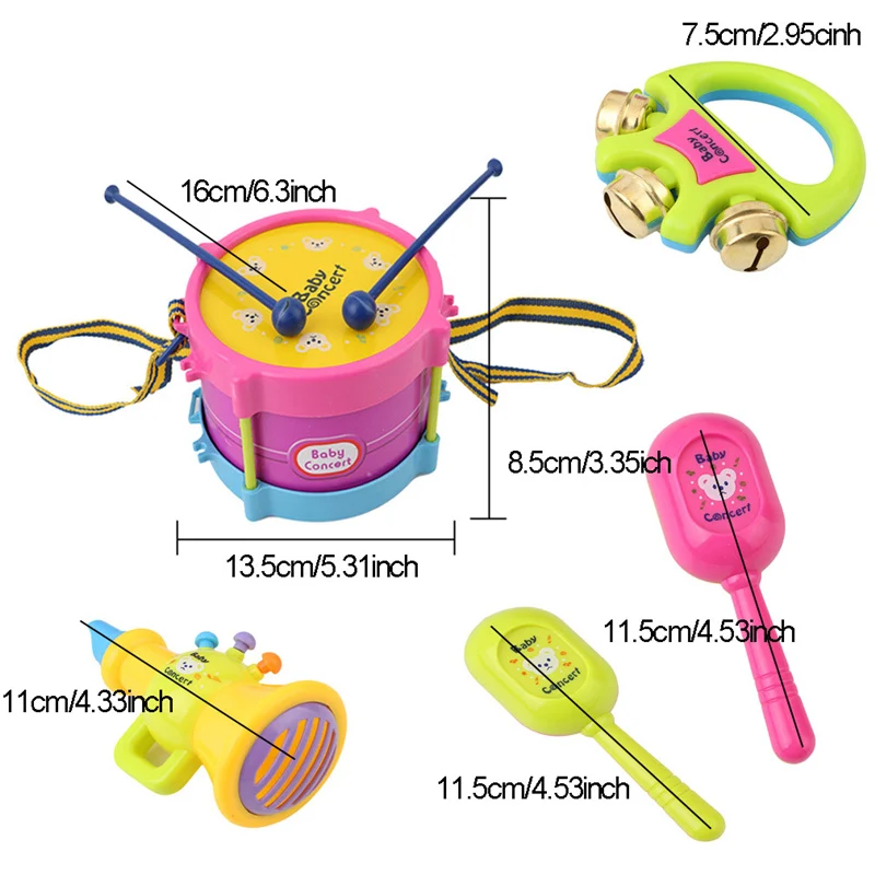 5 pcs/set Baby Learning Educational Drum Toy Musical Instruments Band Kit Children Musical Toys Gifts
5 pcs/set Baby Learning Educational Drum Toy Musical Instruments Band Kit Children Musical Toys Gifts