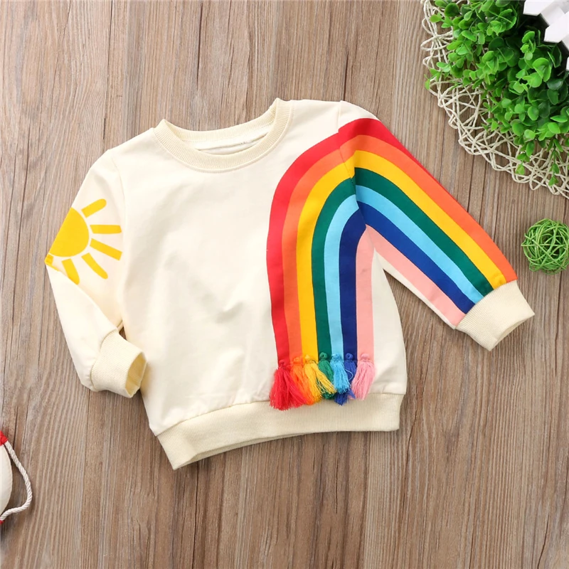 Детский хлопковый свитшот с длинным рукавом и бахромой|long sleeve girl|girls sleevegirls fall tops |