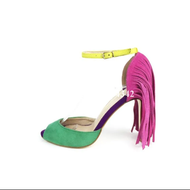 Newest Fashion Popular Peep Toe Fringe Buckle Strap Mixed Colors Thin High Heel Summer Women Sandals High Quality
Newest Fashion Popular Peep Toe Fringe Buckle Strap Mixed Colors Thin High Heel Summer Women Sandals High Quality