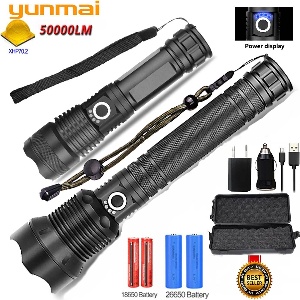 Мощный светодиодный фонарик Yunmai 80000LMs XHP70 XHP50 перезаряжаемый зум фонарь с USB XHP70.2