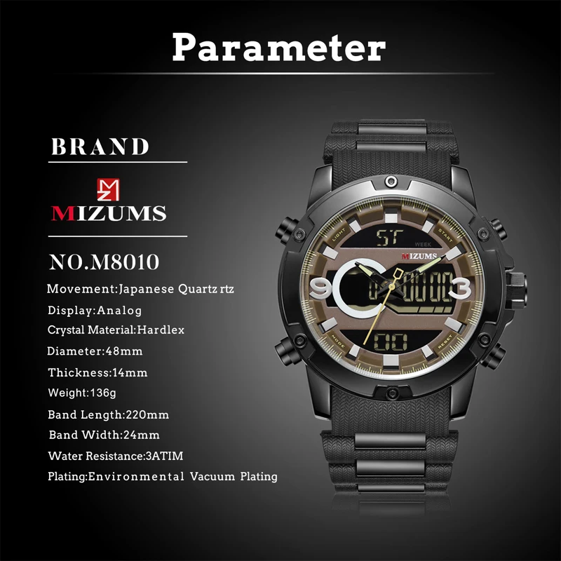 2019 MIZUMS fashion men multifunction dual display Japanese movement quartz watches gentleman personality led bracelet clock
2019 MIZUMS fashion men multifunction dual display Japanese movement quartz watches gentleman personality led bracelet clock
