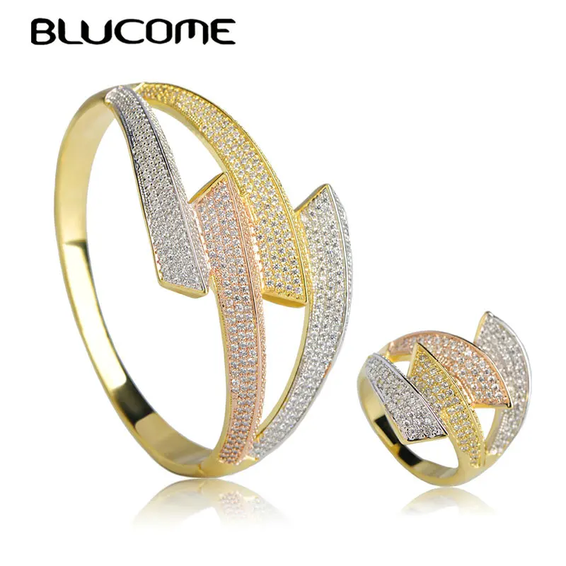 Blucome Luxury Geometric Hollow Out Three Tones Big Bangle Rings Set Rhinestone Copper Jewelry Sets For Women Hand Accessories
Blucome Luxury Geometric Hollow Out Three Tones Big Bangle Rings Set Rhinestone Copper Jewelry Sets For Women Hand Accessories