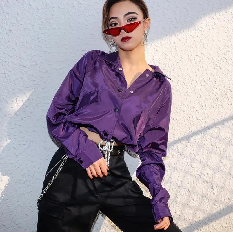 Spring autumn women's casual loose sports short purple shirt female high waist hip hop dancing chic tees tops outwear TB844
Spring autumn women's casual loose sports short purple shirt female high waist hip hop dancing chic tees tops outwear TB844