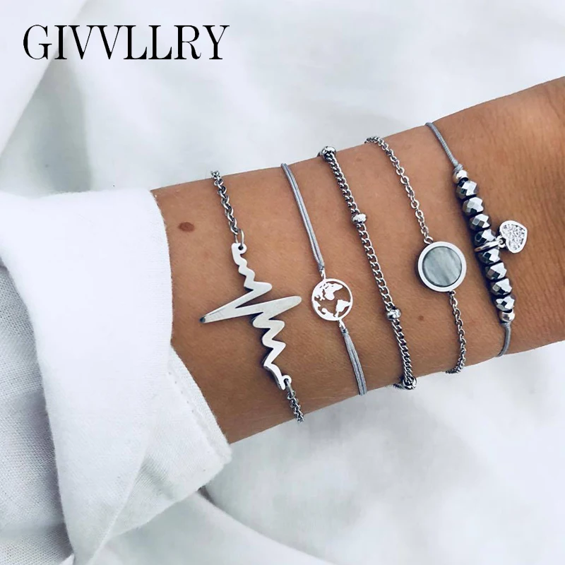 Free Shipping 5 pcs/set World Map Heart Charm Bracelets for Women Punk Lightning Silver Chain Handmade Beaded Bracelet Set
Free Shipping 5 pcs/set World Map Heart Charm Bracelets for Women Punk Lightning Silver Chain Handmade Beaded Bracelet Set