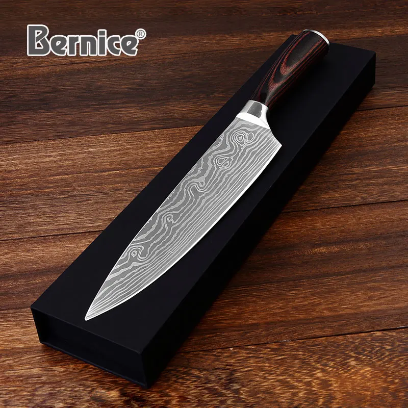 Bernice Stainless Steel Kitchen Chef Knife 8 inch With Damascus Laser Pattern Timhome Pakka Wood Handle
Bernice Stainless Steel Kitchen Chef Knife 8 inch With Damascus Laser Pattern Timhome Pakka Wood Handle