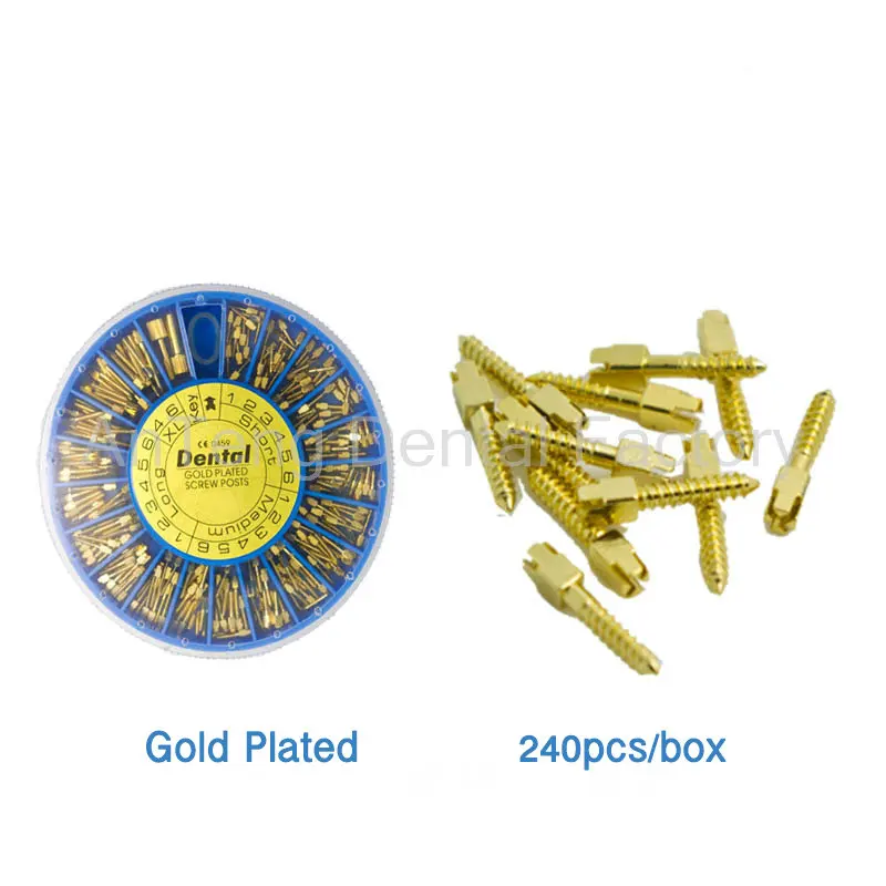 240pcs/box Dentist Conical Screw Posts Kits Tool Conical Nordin DentalMaterial Gold Plated Tapered Refills Files With 2 Key
240pcs/box Dentist Conical Screw Posts Kits Tool Conical Nordin DentalMaterial Gold Plated Tapered Refills Files With 2 Key
