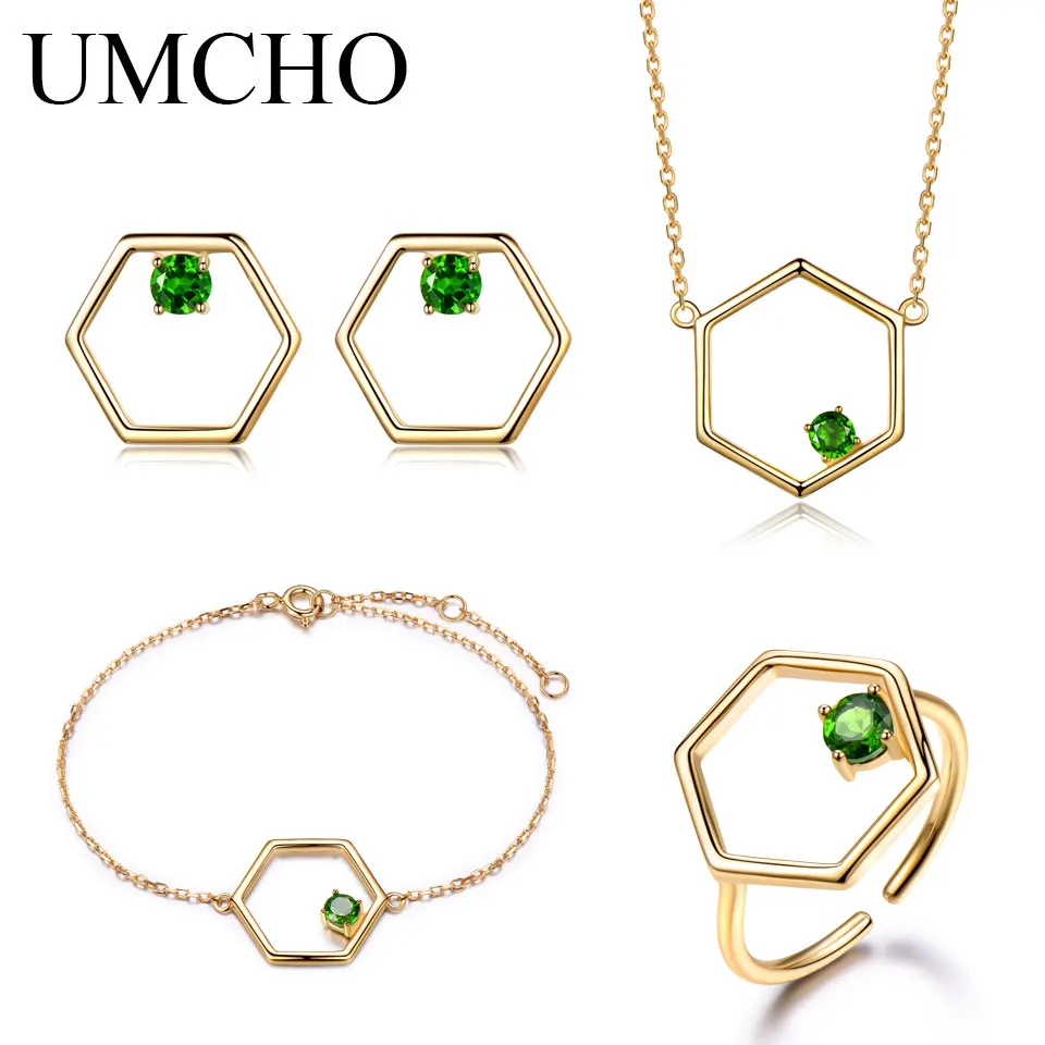 UMCHO Natural Diopside Gemstone Jewelry Set Real 925 Sterling Silver Necklace Ring Earrings Bracelet For Women Fine Jewelry 
UMCHO Natural Diopside Gemstone Jewelry Set Real 925 Sterling Silver Necklace Ring Earrings Bracelet For Women Fine Jewelry