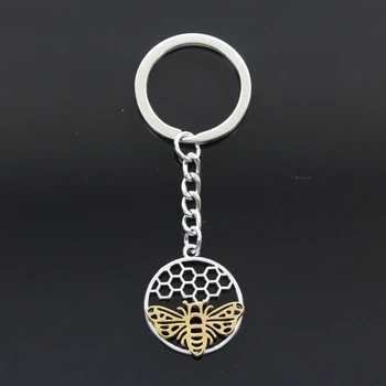 New Keychain 29x25mm Gold Color Bee Honeycomb Honeybee Pendants DIY Men Car Key Chain Ring Holder Keyring Souvenir Jewelry Gift