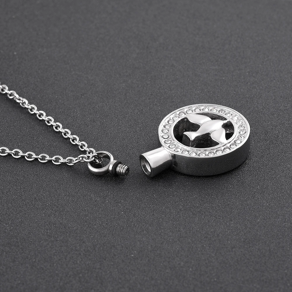 IJD9832 Peace Dove in Round Circle-из нержавеющий стали памятный Urn Necklace Hold прах питомца Keepsake
