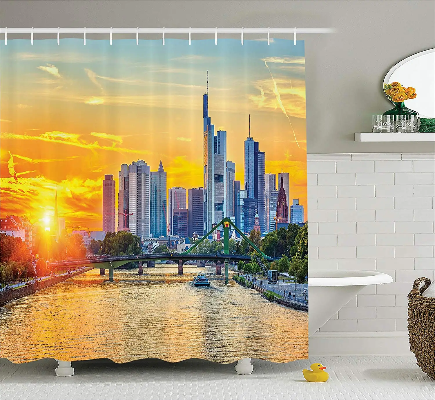 Wanderlust Decor Shower Curtain Frankfurt at Sunset Landmark Skyscraper Vibrant Colors Waterfront Image Polyester Fabric
Wanderlust Decor Shower Curtain Frankfurt at Sunset Landmark Skyscraper Vibrant Colors Waterfront Image Polyester Fabric