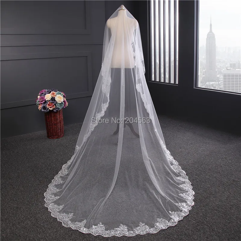 White or Ivory Long Wedding Veils Sequined Lace Edge Tulle Cathedral Veil for Bride without Comb HL
White or Ivory Long Wedding Veils Sequined Lace Edge Tulle Cathedral Veil for Bride without Comb HL