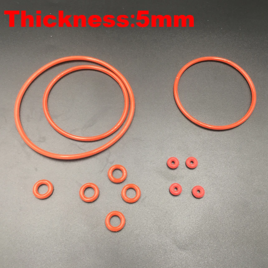 

2pcs 265x5 265*5 270x5 270*5 280x5 280*5 300x5 300*5 (OD*Thickness) Food Grade Red Silicone Rubber Oil Seal O Ring O-Ring Gasket