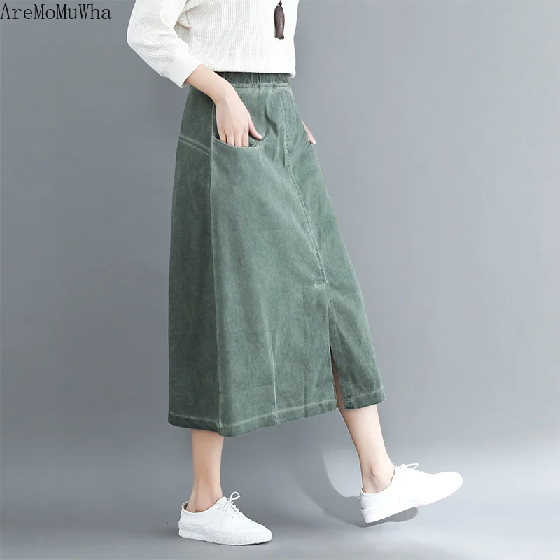 AreMoMuWha New Wild Large Size High Waist Skirt Female Korean Version of Elastic Waist Split Long Paragraph A Word Skirt QX363
AreMoMuWha New Wild Large Size High Waist Skirt Female Korean Version of Elastic Waist Split Long Paragraph A Word Skirt QX363