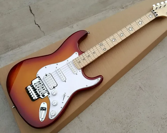 Factory-customized smoked electric guitar with star-shaped decorative panel inlay, SSH pickup, Floyd Rose, to provide customizat
Factory-customized smoked electric guitar with star-shaped decorative panel inlay, SSH pickup, Floyd Rose, to provide customizat
