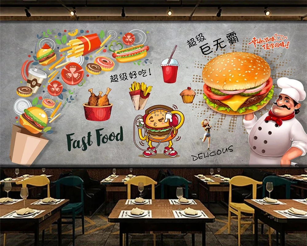 

beibehang Customized eco-friendly papel de parede wallpaper black hand-painted European American food pizza tooling background