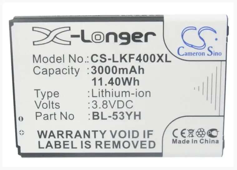 Cameron Sino 3000mAh battery for LG AKA D690 D690N D693 D693N D830 D850 D850 LTE D851 D855 D855 LTE D855AR D855K D855P F400
Cameron Sino 3000mAh battery for LG AKA D690 D690N D693 D693N D830 D850 D850 LTE D851 D855 D855 LTE D855AR D855K D855P F400
