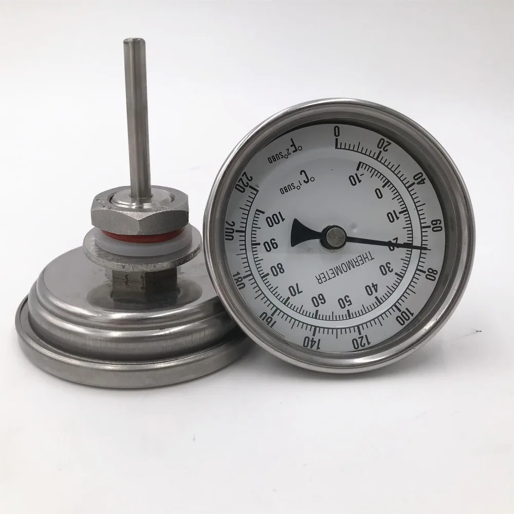 

Bi-metal Thermometer 3"Face & 2"Probe, 1/2"MNPT, 0~220F degree, Brewer Thermometer+Lock Nut Weldless Bulkhead Kit, Homebrew