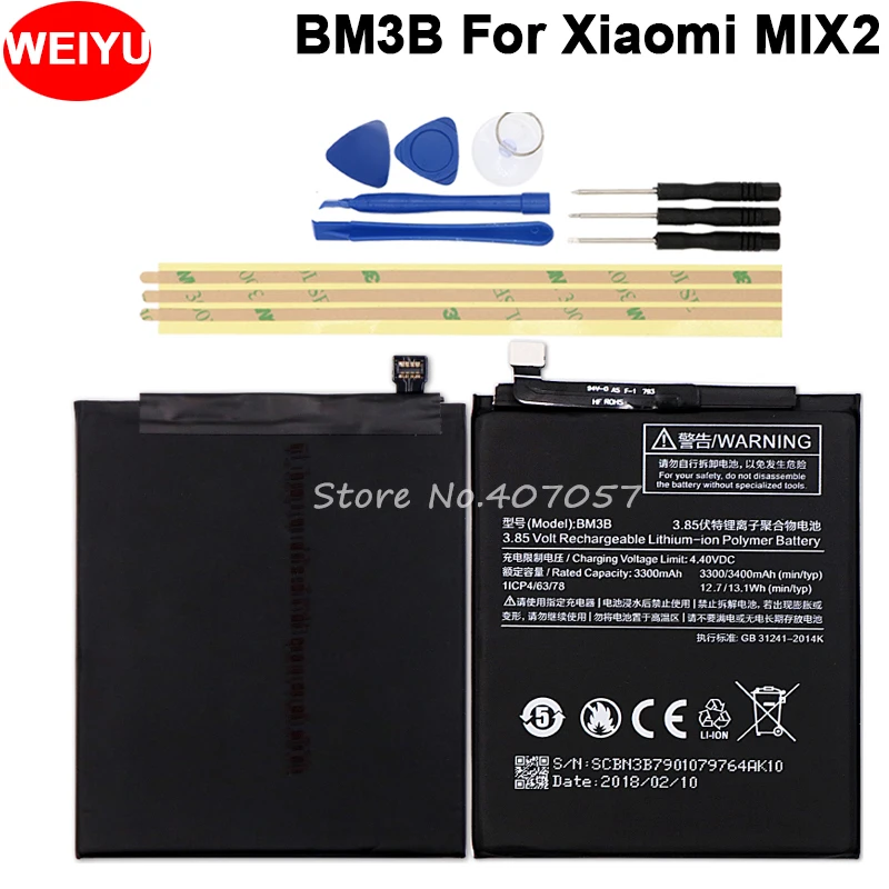 

For Xiaomi Mi Mix 2 Battery Mix2 Batterie Bateria Batterij Accumulator AKKU BM3B 3400mAh+Tools