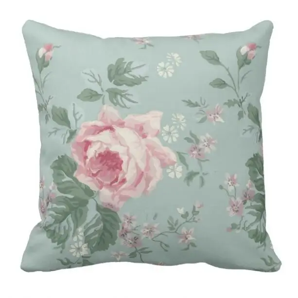 

Shabby Chic Home Decor Vintage Roses French Antique Pillow Case Sofa Decorative Cushions Covers Elegant Green Floral Sham 18"